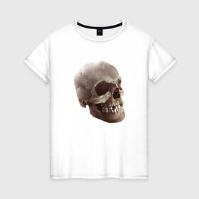 Женская футболка хлопок с принтом Череп в Курске, 100% хлопок | прямой крой, круглый вырез горловины, длина до линии бедер, слегка спущенное плечо | взгляд | голова | скелет | страшно | череп