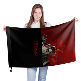 Флаг 3D с принтом Hades в Курске, 100% полиэстер | плотность ткани — 95 г/м2, размер — 67 х 109 см. Принт наносится с одной стороны | hades | игра | компьютерная | красный | лого | логотип | подарок | половина | хейдc | хэйдс | черный