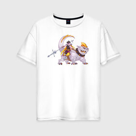 Женская футболка хлопок Oversize с принтом Всадник в Курске, 100% хлопок | свободный крой, круглый ворот, спущенный рукав, длина до линии бедер
 | всадник | динозаврик | динопёс | копье | наездник