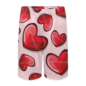 Детские спортивные шорты 3D с принтом Узор Сердечки для влюбленных в Курске,  100% полиэстер
 | пояс оформлен широкой мягкой резинкой, ткань тянется
 | 14 февраля | влюбленным | день святого валентина | красные | любовь | парные | подарок | сердечки | узор