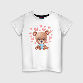 Детская футболка хлопок с принтом Влюбленный мишка в Курске, 100% хлопок | круглый вырез горловины, полуприлегающий силуэт, длина до линии бедер | Тематика изображения на принте: любовь | медведь | парные