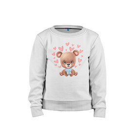 Детский свитшот хлопок с принтом Влюбленный мишка в Курске, 100% хлопок | круглый вырез горловины, эластичные манжеты, пояс и воротник | Тематика изображения на принте: любовь | медведь | парные