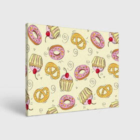 Холст прямоугольный с принтом Узор Сладости в Курске, 100% ПВХ |  | Тематика изображения на принте: детский | диета | желтый | капкейк | крендель | нарисованный | паттерн | пирожок | пончик | розовый | сладости | узор