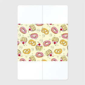 Магнитный плакат 2Х3 с принтом Узор Сладости в Курске, Полимерный материал с магнитным слоем | 6 деталей размером 9*9 см | Тематика изображения на принте: детский | диета | желтый | капкейк | крендель | нарисованный | паттерн | пирожок | пончик | розовый | сладости | узор