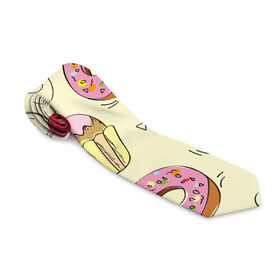 Галстук 3D с принтом Узор Сладости в Курске, 100% полиэстер | Длина 148 см; Плотность 150-180 г/м2 | Тематика изображения на принте: детский | диета | желтый | капкейк | крендель | нарисованный | паттерн | пирожок | пончик | розовый | сладости | узор