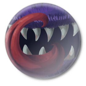 Значок с принтом Зубастая улыбка в Курске,  металл | круглая форма, металлическая застежка в виде булавки | зубы | ужасы | улыбка | шесть | язык