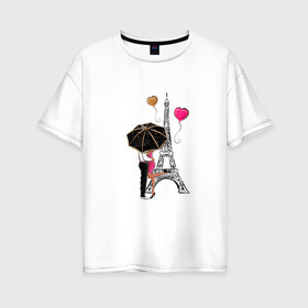 Женская футболка хлопок Oversize с принтом Хочу в Париж в Курске, 100% хлопок | свободный крой, круглый ворот, спущенный рукав, длина до линии бедер
 | tegunvteg | башня | любовь | путешествия