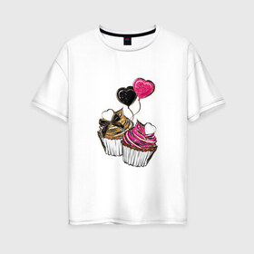 Женская футболка хлопок Oversize с принтом Кексики в Курске, 100% хлопок | свободный крой, круглый ворот, спущенный рукав, длина до линии бедер
 | сладости | шары