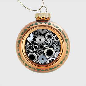 Стеклянный ёлочный шар с принтом ЧАСОВОЙ МЕХАНИЗМ в Курске, Стекло | Диаметр: 80 мм | clock | iron | stimpank | time | watch | времяя | железо | зубцы | колеса | механизм | сталь | стимпанк | часы | шестеренки