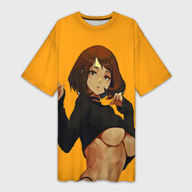 Платье-футболка 3D с принтом Uraraka Ahegao Урарака в Курске,  |  | ahegao | ahegao one | anime girl | my hero academia | senpai | tits | uraraka ochako | waifu | аниме | ахегао | вайфу | геройская академия | моя геройская академия | очако | тян | урарака | химико тога