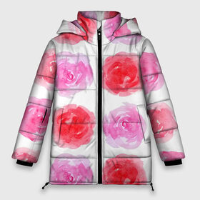 Женская зимняя куртка 3D с принтом Розы в Курске, верх — 100% полиэстер; подкладка — 100% полиэстер; утеплитель — 100% полиэстер | длина ниже бедра, силуэт Оверсайз. Есть воротник-стойка, отстегивающийся капюшон и ветрозащитная планка. 

Боковые карманы с листочкой на кнопках и внутренний карман на молнии | весна | красный | паттерн | розовый | розы | цветы