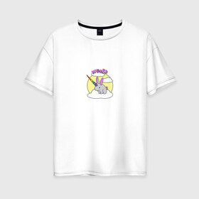 Женская футболка хлопок Oversize с принтом Weird в Курске, 100% хлопок | свободный крой, круглый ворот, спущенный рукав, длина до линии бедер
 | единорог | животные | зайчик | кролик | милый | радуга | радужный | странный
