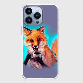 Чехол для iPhone 13 Pro с принтом Лиса с кофе в Курске,  |  | fox | foxy | животное | звери | лиса | лисенок | лисичка | милая | рыжая | фокс
