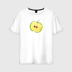 Женская футболка хлопок Oversize с принтом Яблочко в Курске, 100% хлопок | свободный крой, круглый ворот, спущенный рукав, длина до линии бедер
 | зеленое | фрукты | яблоко