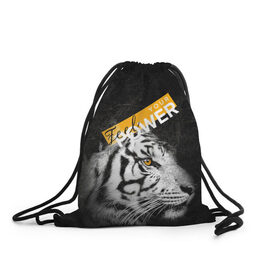Рюкзак-мешок 3D с принтом Почувствуй свою силу в Курске, 100% полиэстер | плотность ткани — 200 г/м2, размер — 35 х 45 см; лямки — толстые шнурки, застежка на шнуровке, без карманов и подкладки | feel | power | tiger | белый | животное | сила | тигр | хищник | черный