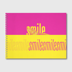 Альбом для рисования с принтом Улыбнись (крокодил) в Курске, 100% бумага
 | матовая бумага, плотность 200 мг. | Тематика изображения на принте: smile | гена | желтый | крокодил | позитив | розовый | улыбка | улыбнись