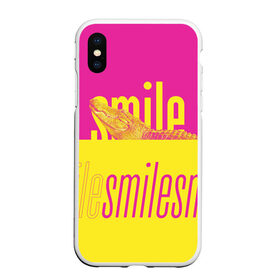 Чехол для iPhone XS Max матовый с принтом Улыбнись (крокодил) в Курске, Силикон | Область печати: задняя сторона чехла, без боковых панелей | Тематика изображения на принте: smile | гена | желтый | крокодил | позитив | розовый | улыбка | улыбнись