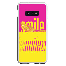 Чехол для Samsung S10E с принтом Улыбнись (крокодил) в Курске, Силикон | Область печати: задняя сторона чехла, без боковых панелей | Тематика изображения на принте: smile | гена | желтый | крокодил | позитив | розовый | улыбка | улыбнись