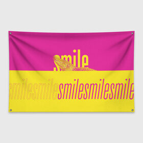 Флаг-баннер с принтом Улыбнись (крокодил) в Курске, 100% полиэстер | размер 67 х 109 см, плотность ткани — 95 г/м2; по краям флага есть четыре люверса для крепления | smile | гена | желтый | крокодил | позитив | розовый | улыбка | улыбнись
