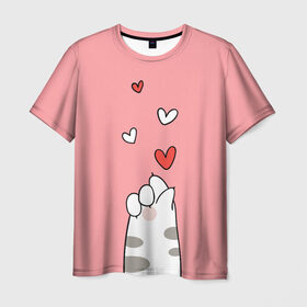 Мужская футболка 3D с принтом Cat love в Курске, 100% полиэфир | прямой крой, круглый вырез горловины, длина до линии бедер | 14 февряля | amor | kiss | love | love you | my love | valentine | валентин | люблю | любовь | отношения | пара | поцелуй | я люблю