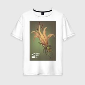 Женская футболка хлопок Oversize с принтом Хищное насекомое в Курске, 100% хлопок | свободный крой, круглый ворот, спущенный рукав, длина до линии бедер
 | fantasy | magic | жук | зеленый | насекомое | растения | фэнтези | цветок