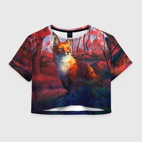 Женская футболка Crop-top 3D с принтом Рыжая лиса в Курске, 100% полиэстер | круглая горловина, длина футболки до линии талии, рукава с отворотами | fox | foxy | животное | звери | лиса | лисенок | лисичка | милая | рыжая | фокс