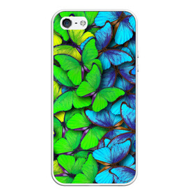Чехол для iPhone 5/5S матовый с принтом Радужные бабочки в Курске, Силикон | Область печати: задняя сторона чехла, без боковых панелей | абстракция | бабочки | градиент | неон | природа | радуга | узор | фон | яркий узор