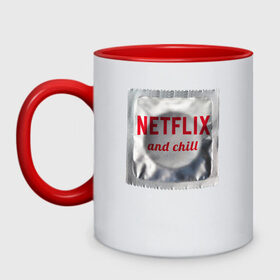 Кружка двухцветная с принтом Netflix and chill в Курске, керамика | объем — 330 мл, диаметр — 80 мм. Цветная ручка и кайма сверху, в некоторых цветах — вся внутренняя часть | любовь | туфли