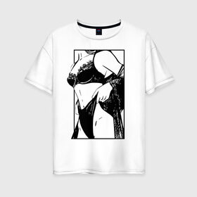 Женская футболка хлопок Oversize с принтом девушка в нижнем белье в Курске, 100% хлопок | свободный крой, круглый ворот, спущенный рукав, длина до линии бедер
 | Тематика изображения на принте: любовь | туфли