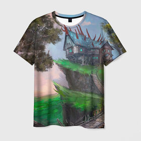 Мужская футболка 3D с принтом Гильдия магов в Курске, 100% полиэфир | прямой крой, круглый вырез горловины, длина до линии бедер | fantasy | nature | tree | дерево | дом | зеленый | магия | пейзаж | природа | фэнтези