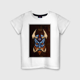 Детская футболка хлопок с принтом японский демон они в Курске, 100% хлопок | круглый вырез горловины, полуприлегающий силуэт, длина до линии бедер | japan | демон | маска | они | традиционная | япония