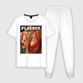 Мужская пижама хлопок с принтом PLAYBOY в Курске, 100% хлопок | брюки и футболка прямого кроя, без карманов, на брюках мягкая резинка на поясе и по низу штанин
 | playboy | девушка | любовь