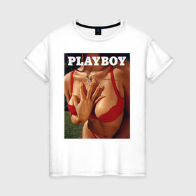 Женская футболка хлопок с принтом PLAYBOY в Курске, 100% хлопок | прямой крой, круглый вырез горловины, длина до линии бедер, слегка спущенное плечо | playboy | девушка | любовь