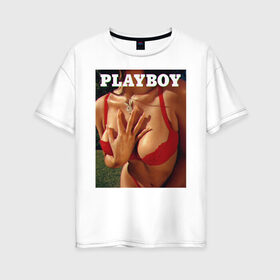 Женская футболка хлопок Oversize с принтом PLAYBOY в Курске, 100% хлопок | свободный крой, круглый ворот, спущенный рукав, длина до линии бедер
 | playboy | девушка | любовь