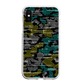 Чехол для iPhone XS Max матовый с принтом Futuristic Camo в Курске, Силикон | Область печати: задняя сторона чехла, без боковых панелей | Тематика изображения на принте: cyberpunk | glitch | глитч | камуфляж | киберпанк | футуристичный