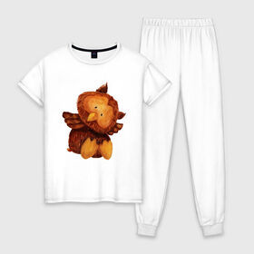 Женская пижама хлопок с принтом Сова в Курске, 100% хлопок | брюки и футболка прямого кроя, без карманов, на брюках мягкая резинка на поясе и по низу штанин | режим дня | совушка