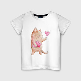 Детская футболка хлопок с принтом Влюбленный котик в Курске, 100% хлопок | круглый вырез горловины, полуприлегающий силуэт, длина до линии бедер | 14 февраля | день святого валентина | котейко | котики | мурмурмур