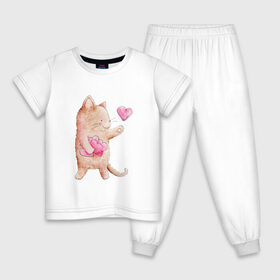 Детская пижама хлопок с принтом Влюбленный котик в Курске, 100% хлопок |  брюки и футболка прямого кроя, без карманов, на брюках мягкая резинка на поясе и по низу штанин
 | 14 февраля | день святого валентина | котейко | котики | мурмурмур