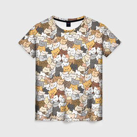 Женская футболка 3D с принтом Котики муркотики в Курске, 100% полиэфир ( синтетическое хлопкоподобное полотно) | прямой крой, круглый вырез горловины, длина до линии бедер | cat | kitty | кот | котенок | котики | котэ | кошка | полосатый