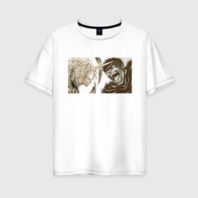 Женская футболка хлопок Oversize с принтом Берсерк в Курске, 100% хлопок | свободный крой, круглый ворот, спущенный рукав, длина до линии бедер
 | berserkr | аниме | берсерк | битва | бойцы | единорог | звери