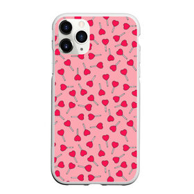 Чехол для iPhone 11 Pro Max матовый с принтом Сердечки на палочках в Курске, Силикон |  | 8 марта | love | девочки | женская | леденцы | любовь | подружке | сердечки | сосачки | чупа чупс