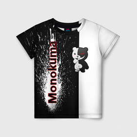 Детская футболка 3D с принтом Monokuma в Курске, 100% гипоаллергенный полиэфир | прямой крой, круглый вырез горловины, длина до линии бедер, чуть спущенное плечо, ткань немного тянется | monokuma | игра | медведь | монокума | плюшевый | робот