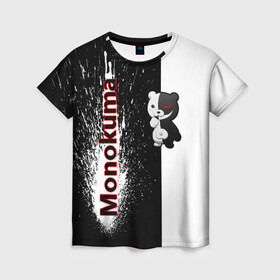 Женская футболка 3D с принтом Monokuma в Курске, 100% полиэфир ( синтетическое хлопкоподобное полотно) | прямой крой, круглый вырез горловины, длина до линии бедер | monokuma | игра | медведь | монокума | плюшевый | робот