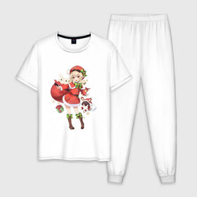 Мужская пижама хлопок с принтом Рождественская Кли в Курске, 100% хлопок | брюки и футболка прямого кроя, без карманов, на брюках мягкая резинка на поясе и по низу штанин
 | арт | игрушка эмбер | кли | рисунок | рождество | танцующая игрушка | эмбер