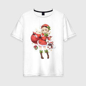 Женская футболка хлопок Oversize с принтом Рождественская Кли в Курске, 100% хлопок | свободный крой, круглый ворот, спущенный рукав, длина до линии бедер
 | арт | игрушка эмбер | кли | рисунок | рождество | танцующая игрушка | эмбер