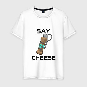 Мужская футболка хлопок с принтом Say Cheese в Курске, 100% хлопок | прямой крой, круглый вырез горловины, длина до линии бедер, слегка спущенное плечо. | Тематика изображения на принте: awp | breeki | cheeki | counter | cs | easy | everyday | ez | gg | go | just | katka | kill | knife | lemon | luck | mid | no | one | plant | pz | rush | shot | skill | smoke | squeeze | strike | wp | вп | гг | изи | катка | контра