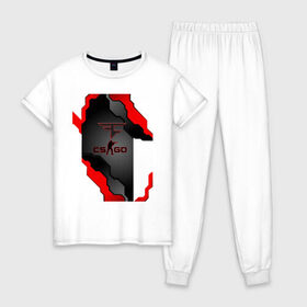 Женская пижама хлопок с принтом Counter Strike (FAZE Clan) в Курске, 100% хлопок | брюки и футболка прямого кроя, без карманов, на брюках мягкая резинка на поясе и по низу штанин | 