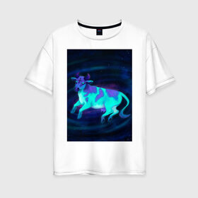 Женская футболка хлопок Oversize с принтом Космо-корова в Курске, 100% хлопок | свободный крой, круглый ворот, спущенный рукав, длина до линии бедер
 | галактика | инопланетянин | корова | космическая | космос