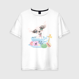 Женская футболка хлопок Oversize с принтом Собачка в Курске, 100% хлопок | свободный крой, круглый ворот, спущенный рукав, длина до линии бедер
 | еда | животные | макарун | маленкое зло | натюрморт | наушники | шпиц