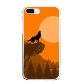 Чехол для iPhone 7Plus/8 Plus матовый с принтом Оранжевый закат в Курске, Силикон | Область печати: задняя сторона чехла, без боковых панелей | animals | wolf | волк | волки | животные | звери | зверь | луна | одиночество | одиночка | пёс | собака